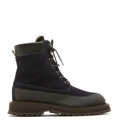 La Canadienne Montana Shearling Lined Suede Hiker Bootie In Navy