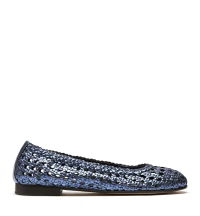 La Canadienne Passage Woven Leather Flat In Navy