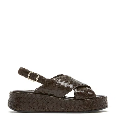 La Canadienne Paulette Woven Leather Wedge Sandal In Brown
