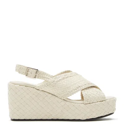 La Canadienne Paytin Woven Leather Wedge Sandal In Gray