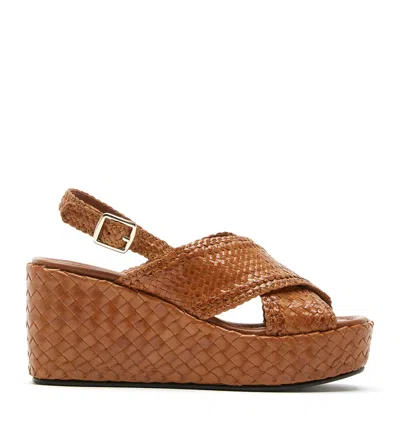 La Canadienne Paytin Woven Leather Wedge Sandal In Neutral
