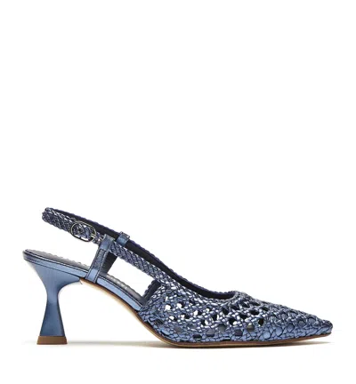 La Canadienne Pearle Slingback Woven Leather Pump In Navy