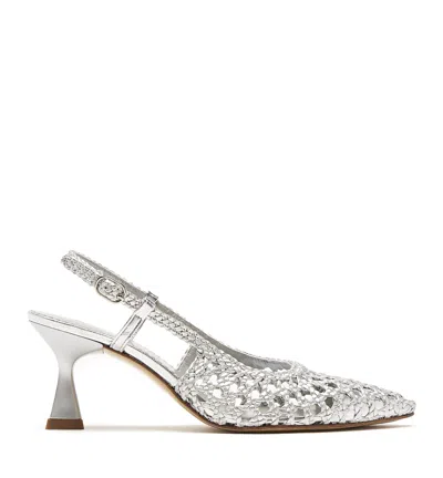 La Canadienne Pearle Slingback Woven Leather Pump In Silver