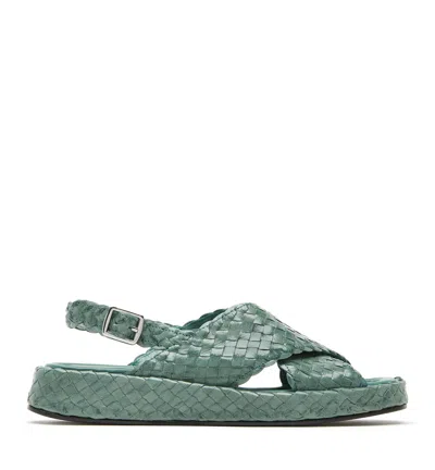 La Canadienne Pedra Woven Leather Sandal In Green