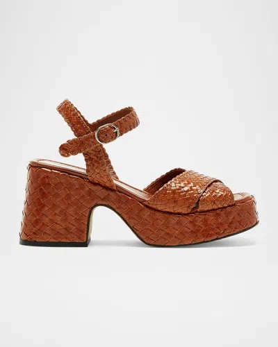 La Canadienne Pico Woven Leather Ankle-strap Platform Sandals In Toffee Leather