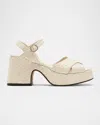 La Canadienne Pico Woven Leather Ankle-strap Platform Sandals In White
