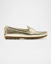 La Canadienne Pilar Metallic Penny Driver Loafers In Gold