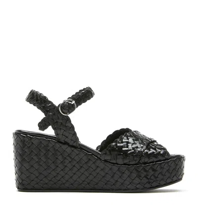 La Canadienne Priya Woven Leather Wedge Sandal In Black