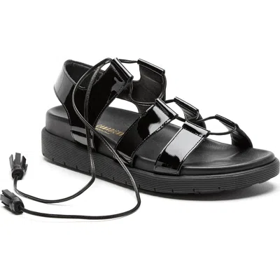 La Canadienne Rambler Ankle Wrap Platform Sandal In Black Patent