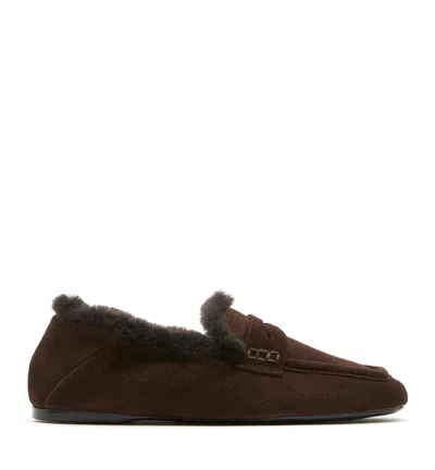 La Canadienne Ravan Shearling Lined Suede Loafer In Brunette