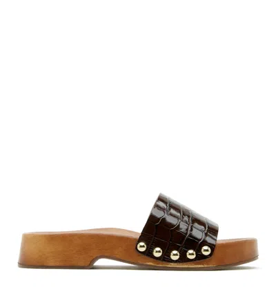 La Canadienne Solstice Leather Croco Print Clog Sandal In Black