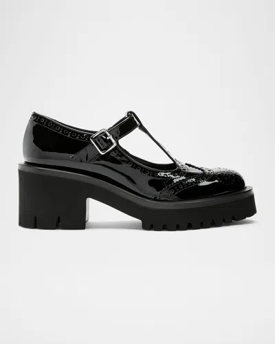 LA CANADIENNE TREE PATENT LEATHER T-STRAP MARY JANE LOAFERS