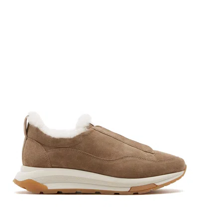 La Canadienne Vada Shearling Lined Suede Sneaker In Toast