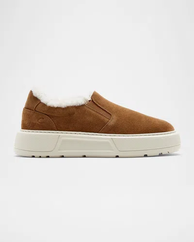 LA CANADIENNE VALERIE SHEARLING-LINED SUEDE SLIP-ON SNEAKERS