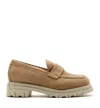La Canadienne Devin Suede Shearling Penny Loafers In Biscotti