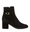 La Canadienne Jordanna Buckle Suede Block-heel Booties In Black Suede
