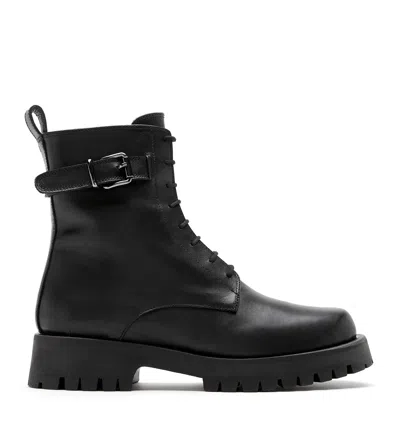 La Canadienne Goldy Leather Buckle Combat Boots In Black