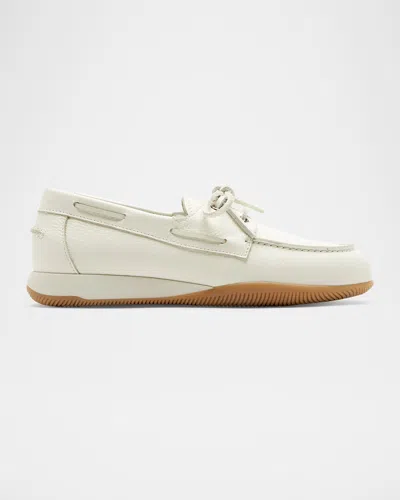 La Canadienne Verdun Leather Modern Boat Loafers In Off White