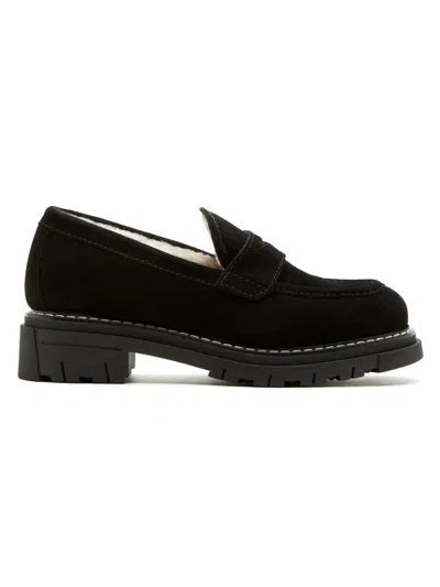La Canadienne Donny Suede Platform Penny Loafers In Black