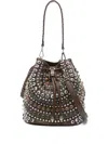 La Carrie Andromeda Studded Drawstring Bucket Bag In Brown
