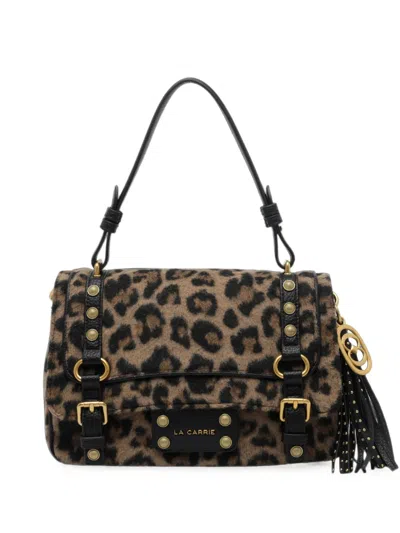 La Carrie Atena Leopard-print Studded Shoulder Bag In Blue