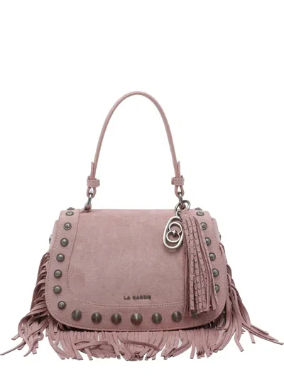 La Carrie Aztec Fringe Suede Shoulder Bag In Pink