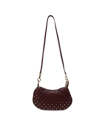 La Carrie Crescent Shoulder Bag In Rosso With Metal Studs In Brown