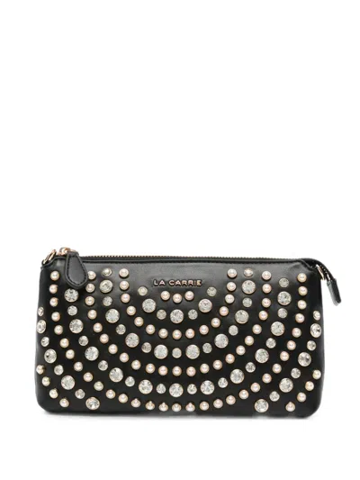 La Carrie Crystal-embellished Faux-pearl Cross Body Bag In Black