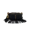 La Carrie Fringe-detail Hammered Leather Belt Bag In Black