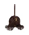 La Carrie Hammered Leather Bucket Bag With Fringes In Brown