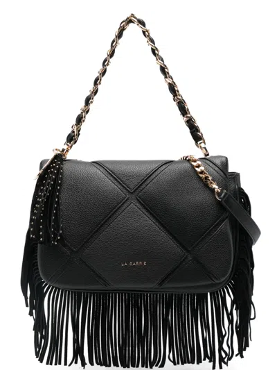 La Carrie Isabel Quilted Fringed Shoulder Bag In Black