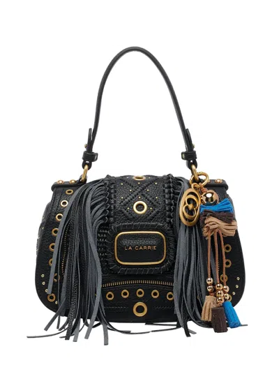La Carrie Jungle Fringed Handbag In Black