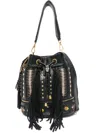 La Carrie Jungle Studded Tassel Bucket Bag In Black