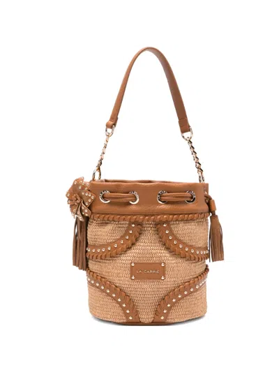La Carrie La Plage Stud-embellished Bucket Bag In Brown