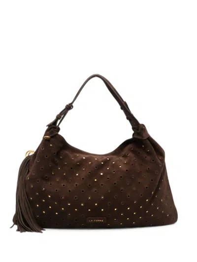 La Carrie Metropolis Stud-embellished Perforated Shoulder Bag In Brown