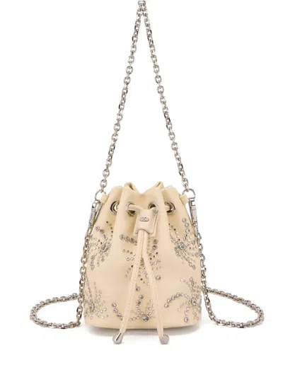 La Carrie Mini Crystal-embellished Bucket Bag In Neutral