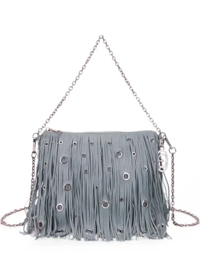 La Carrie Fringe-detail Eyelet-embellished Shoulder Bag In Gray
