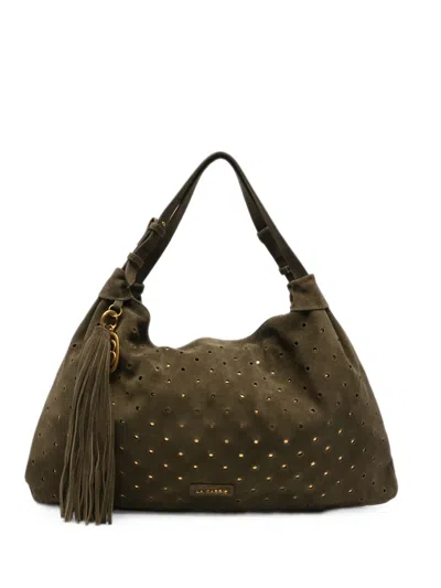 La Carrie Perforated Stud-embellished Tote Bag In Green