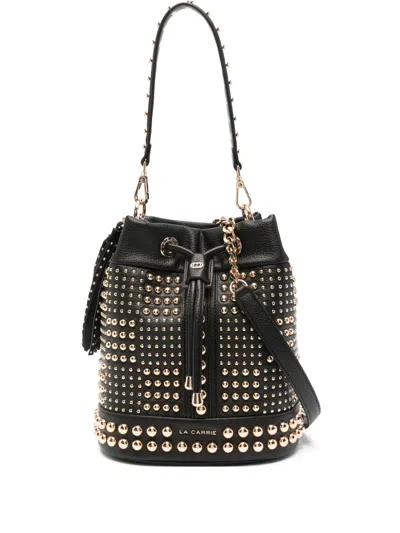 La Carrie Planet Studded Tassel Bucket Bag In Black