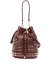 La Carrie Planet Studded Tassel Bucket Bag In Red