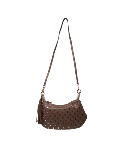 La Carrie Shoulder Bag In Smooth Faux Leather With Metallic Studs In Black