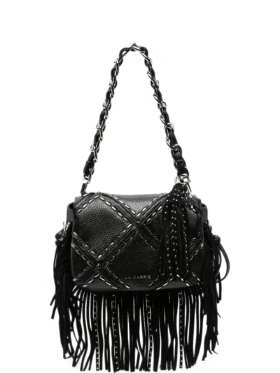 La Carrie Small Isabel Fringe-trimmed Studded Shoulder Bag In Black
