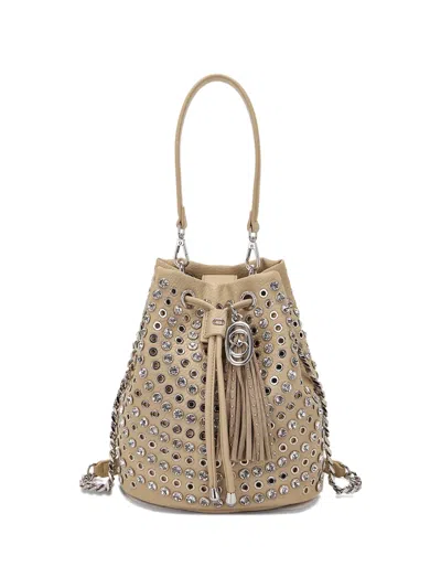 La Carrie Small Rhinestone-embellished Bucket Bag In Nude