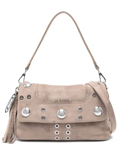 La Carrie Small Stephy Studded Tassel-detail Suede Shoulder Bag In Pink