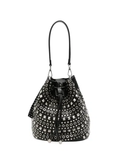 La Carrie Solid Stud-embellished Bucket Bag In Black
