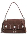 La Carrie Stephy Studded Suede Shoulder Bag In Brown