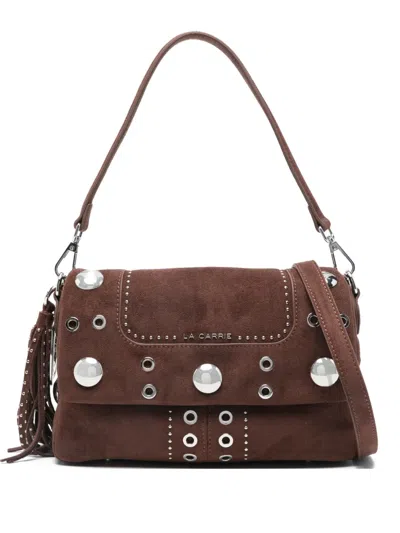 La Carrie Stephy Studded Suede Shoulder Bag In Brown