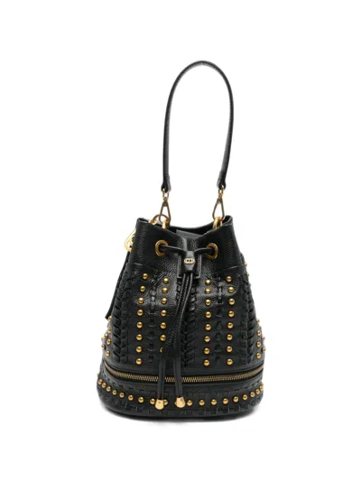 La Carrie Stud-embellished Leather Bucket Bag In Black