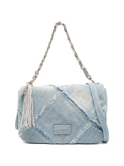 La Carrie Tassel Patchwork Cross Body Bag In Blue