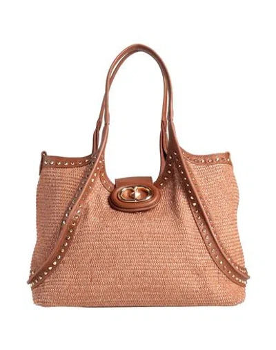 La Carrie Woman Handbag Brown Size - Leather, Natural Raffia